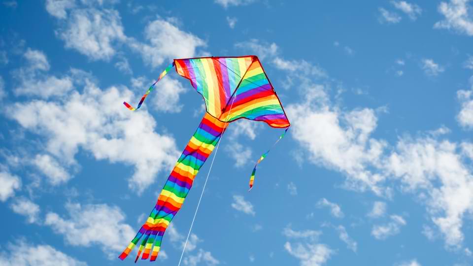 cerf volant multi couleur arc en ciel